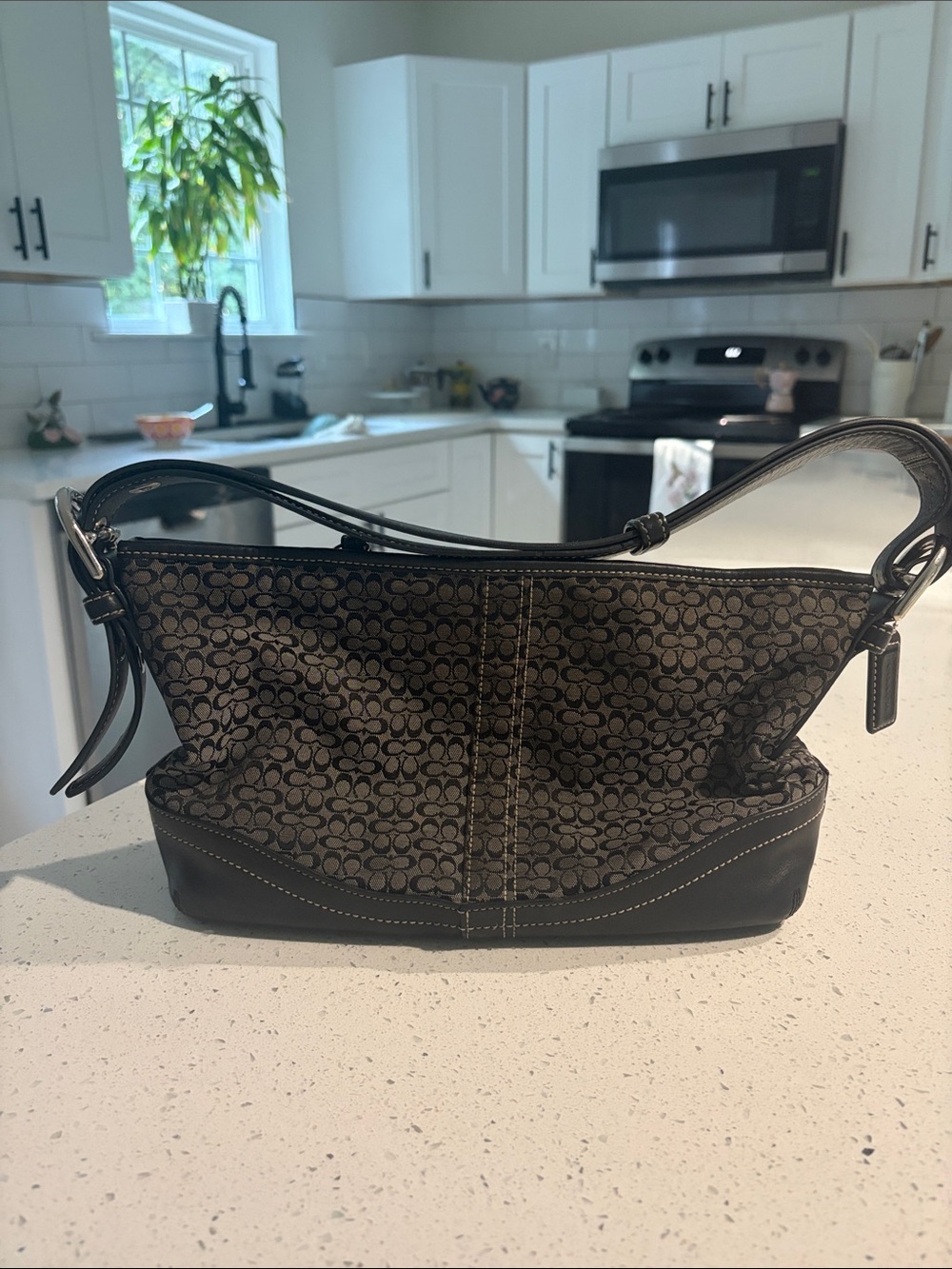 Coach Classic Signature Logo Shoulder Bag in black